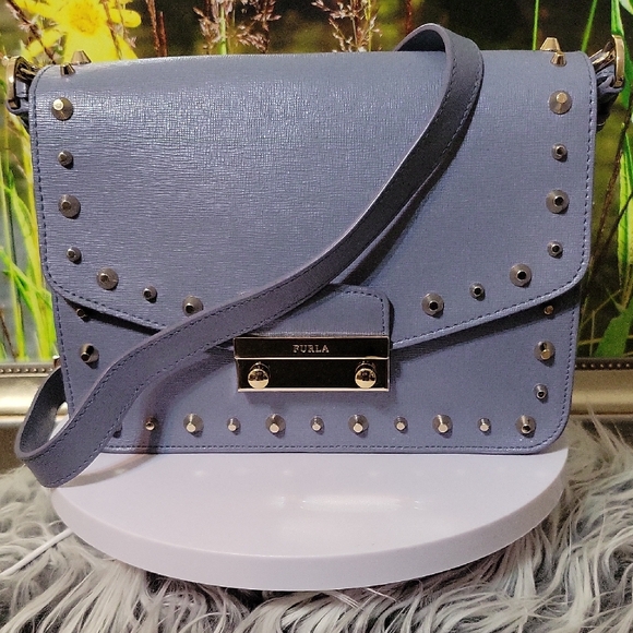 Furla Metropolis Studded Leather Flap Crossbody Bag in Periwinkle Blue – Leather - Picture 5 of 14